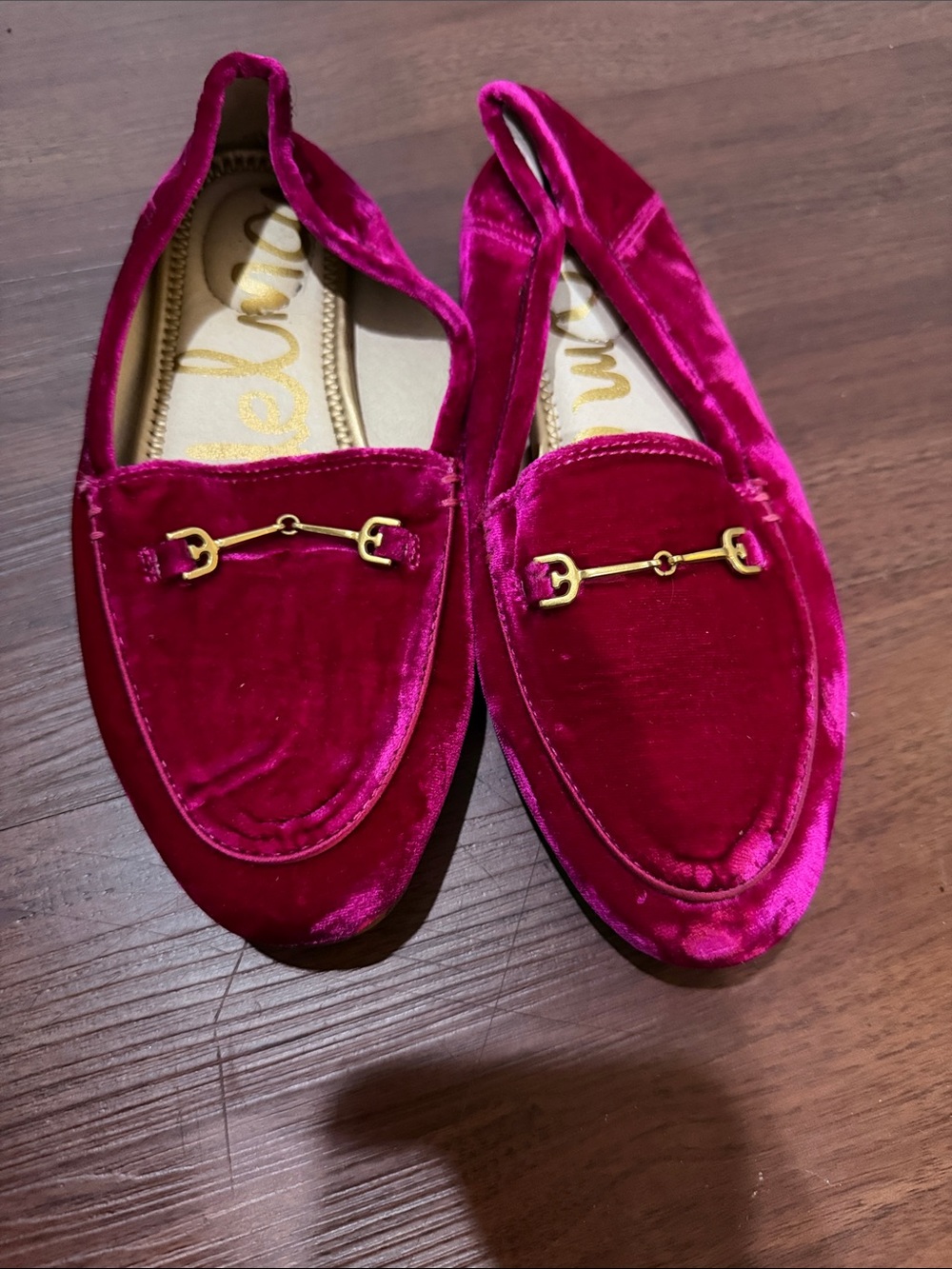 Sam Edelman Fuchsia Velvet Loafers with Gold Bit